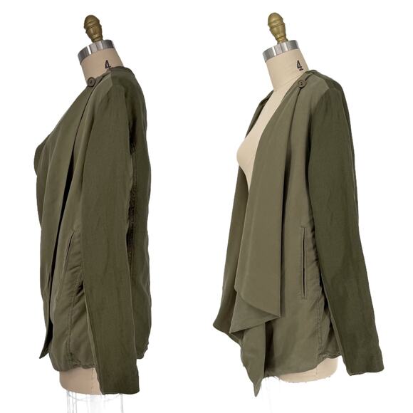 Blank NYC Draped Open Front Jacket Womens Small Olive Green Linen Blend - Picture 11 of 16